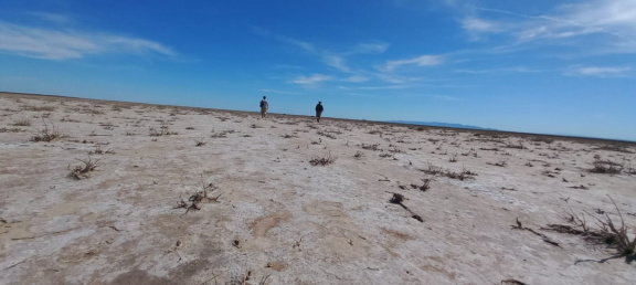 Diego y Jesús en la búsqueda de una cámara trampa internada en el corazón del salar 